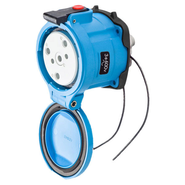 33-64143-972-843 - DS60 RECEPTACLE POLY BLUE SIZE 4 TYPE 3R 3P+G 60A 600 VAC 60 Hz +2 AUX PADLOCK PAWL